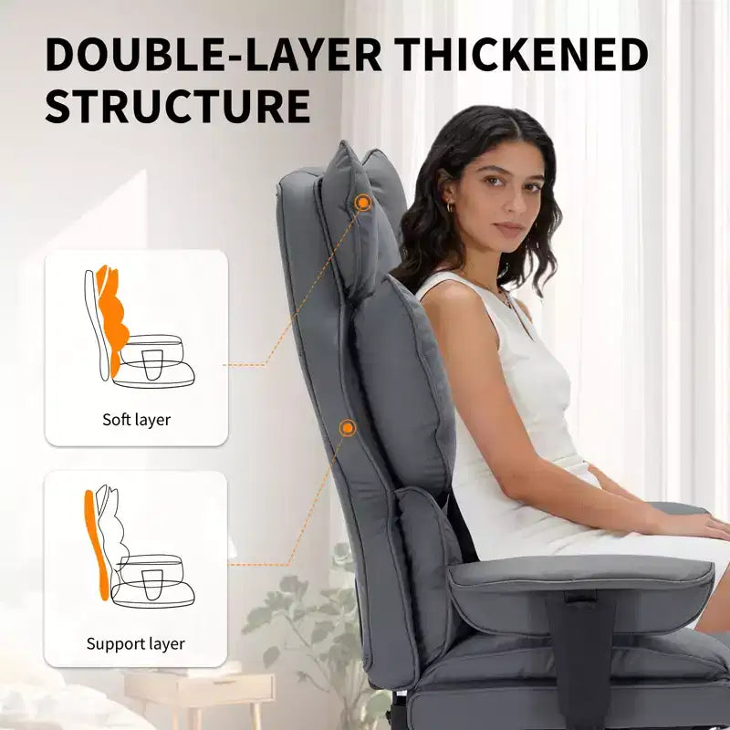 Großer Bürostuhl für große Personen mit Fußstütze, Gaming-Stuhl mit hoher Rückenlehne, Leder-Chefsessel, ergonomischer Schreibtischstuhl mit Lendenwirbelstütze