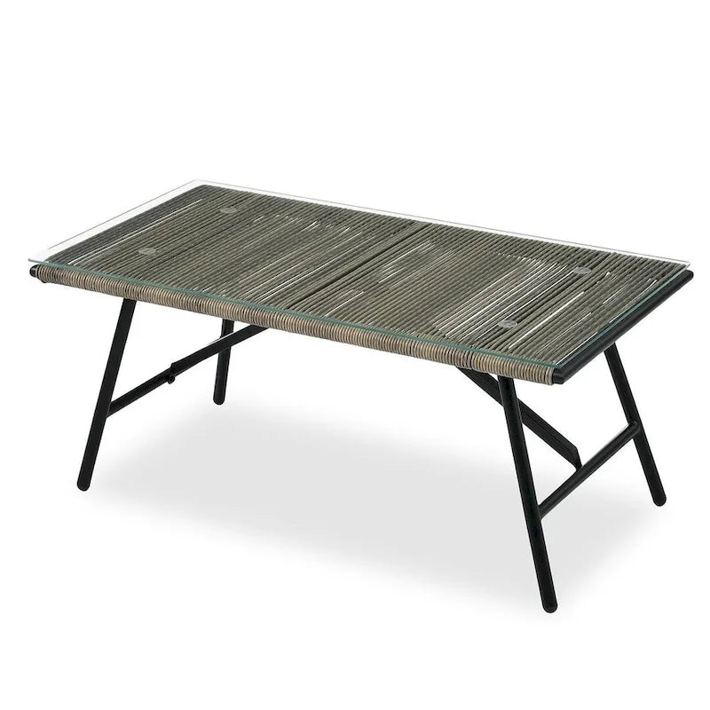 4-teilige Outdoor-Lounge-Garnitur aus Seil für 4 Personen mit Auflagen und Glastisch