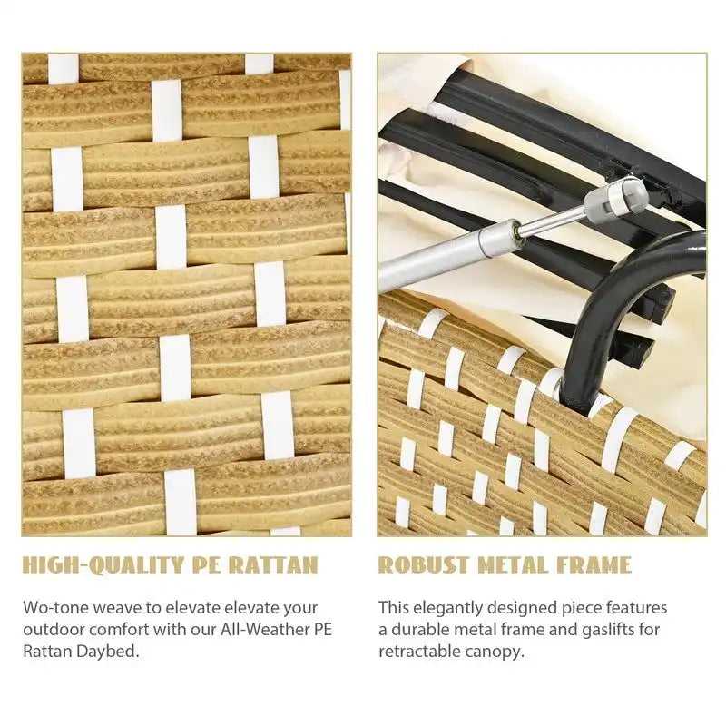 Rundes Outdoor-Tagesbett, zweifarbiges Flecht-Sonnenbett mit versenkbarem Dach