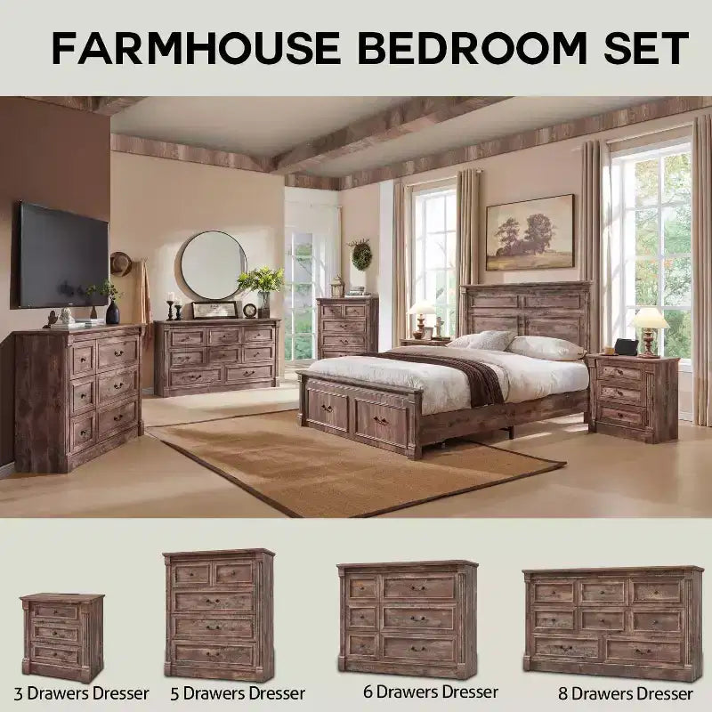 Mastgoal 57 Bauernhaus-Kommode mit 7 Schubladen, rustikaler Holzschrank mit römischer Säule für das Schlafzimmer