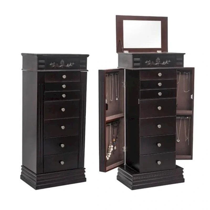 Stilvoller Schmuckschrank mit Spiegel und Kettenhaken - 18,5 x 12 x 42