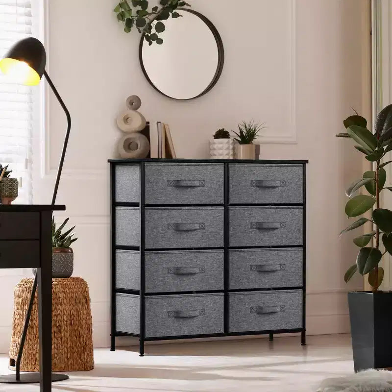 Sorbus Kommode mit 8 Schubladen – Aufbewahrungsmöbel mit Stahlrahmen, Holzoberfläche und Stoffkörben – für Schlafzimmer, Kleiderschrank, Büro und mehr