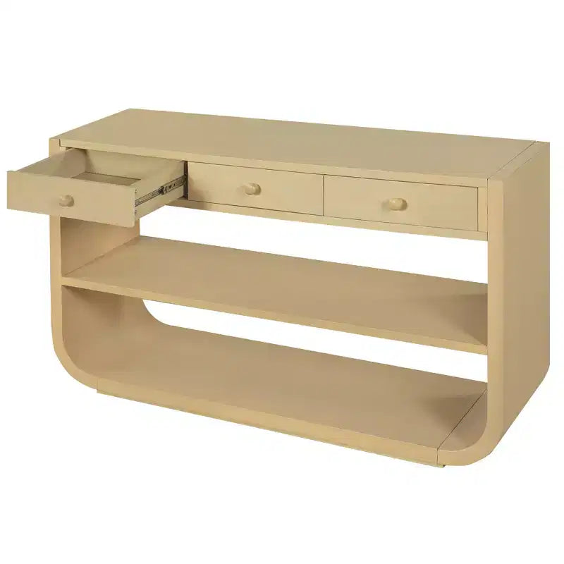 ModernLuxe geschwungener Konsolentisch, Flurtisch, Sofabeistelltisch, Präsentationsständer, Akzenttisch mit 3 Soft-Close-Schubladen & 2 offenen Ablagen