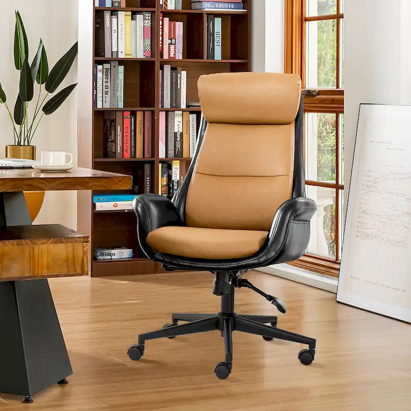 Glitzhome 48-Zoll Mid-Century verstellbarer Drehstuhl aus Kunstleder fürs Büro