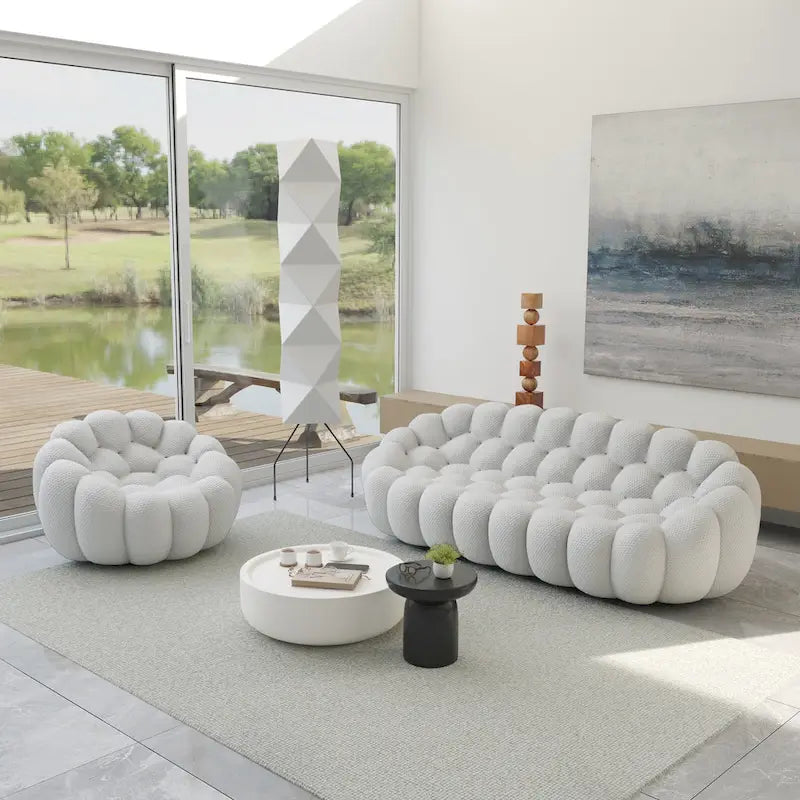 2-tlg. 3D-Wabenstoff-Polster-Bubble-Sofa, 3-Sitzer Bubble-Couch und Einzelsessel für das Wohnzimmer