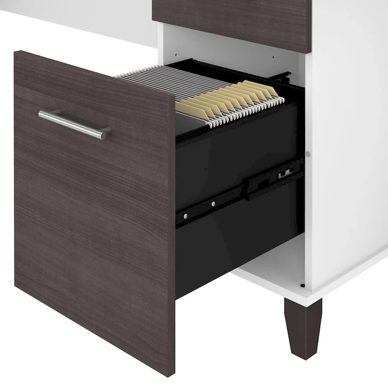 Bush Furniture Somerset 60 Zoll breiter L-förmiger Schreibtisch mit Aufsatzregal und Stauraum
