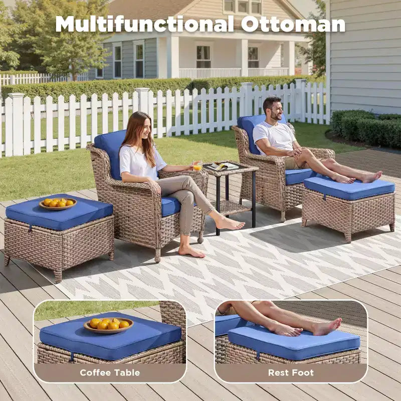 GDFStudio Halston Outdoor-Korbsessel-Set mit Kissen und Beistelltisch