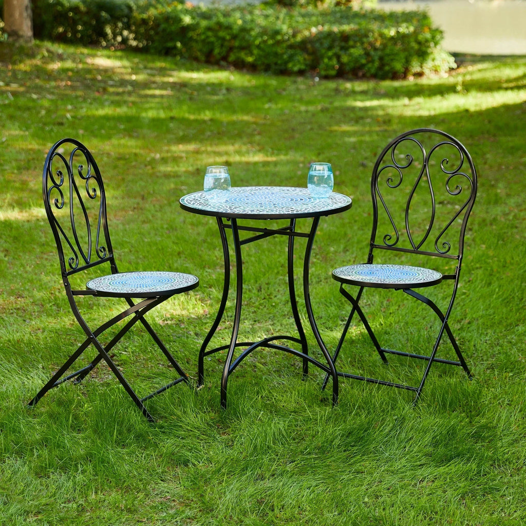 Glitzhome Klappbares Bistro-Set aus Metall für den Außenbereich, 3-teilig, Terrassentisch und Stühle