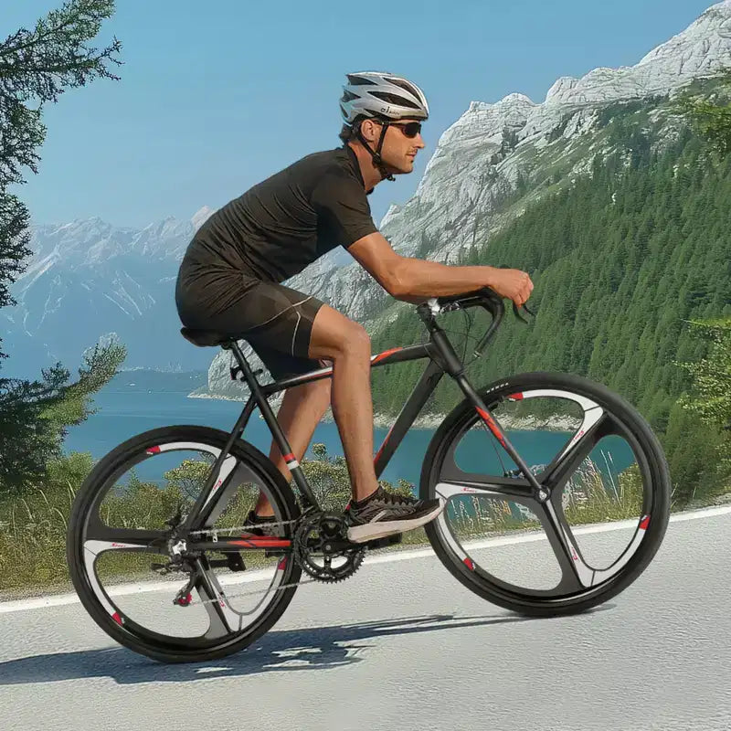 VEVOR Rennrad, 700C Laufräder, SHIMANO 14-Gang-Antrieb, Stadt-Pendler-Rennrad mit Aluminiumlegierungsrahmen, Rennlenker, Schwarz