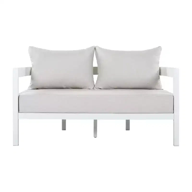 Christopher Knight Home Althea 5-teilige moderne, geschwungene Aluminium-Lounge-Garnitur für den Außenbereich mit Glastisch