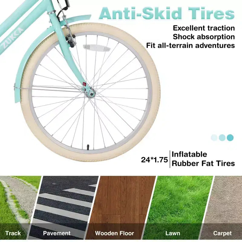 NAYSAYE 24 Zoll Mädchen-Cruiser-Fahrrad, Speed-Hybrid-Citybike für Jugendliche von 7-10+ Jahren mit Weidenkorb & Gepäckträger, Kinderfahrrad