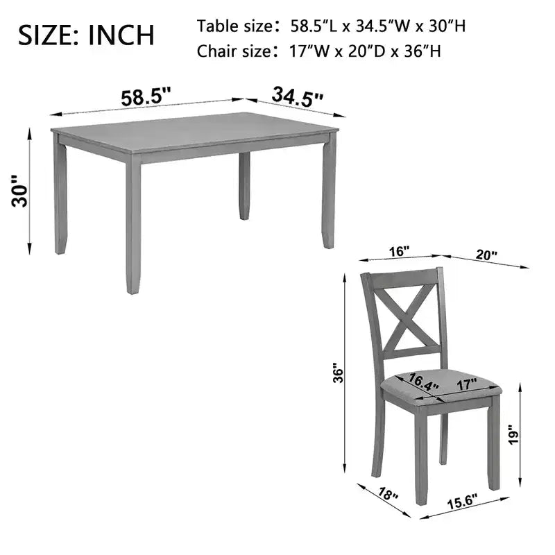 GDFStudio Loren modernes 7-teiliges Esszimmer-Set aus Massivholz mit gepolstertem Tisch und Stühlen