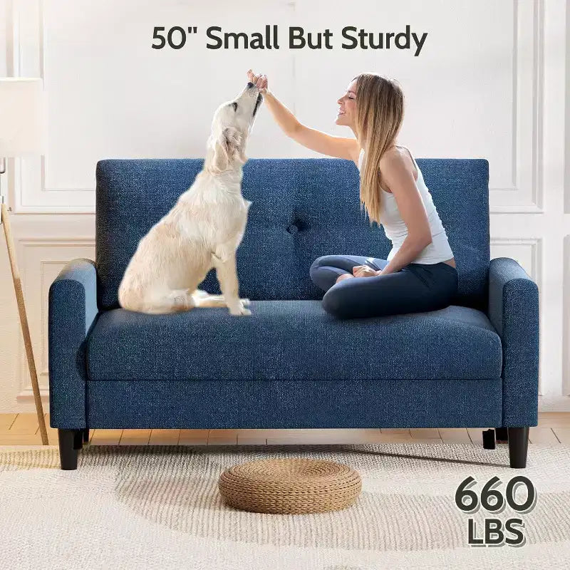 Dyonery 2-Sitzer-Sofa, Zweisitzer-Couch für Büro und kleine Räume, 61 cm tiefe Sitzfläche, FSC-zertifizierter Massivholzrahmen, werkzeugloser Aufbau