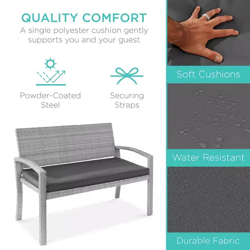 Best Choice Products 2-Sitzer-Outdoor-Korbsitzbank für Garten, Terrasse und Veranda mit 700-lb-Tragkraft und Polster