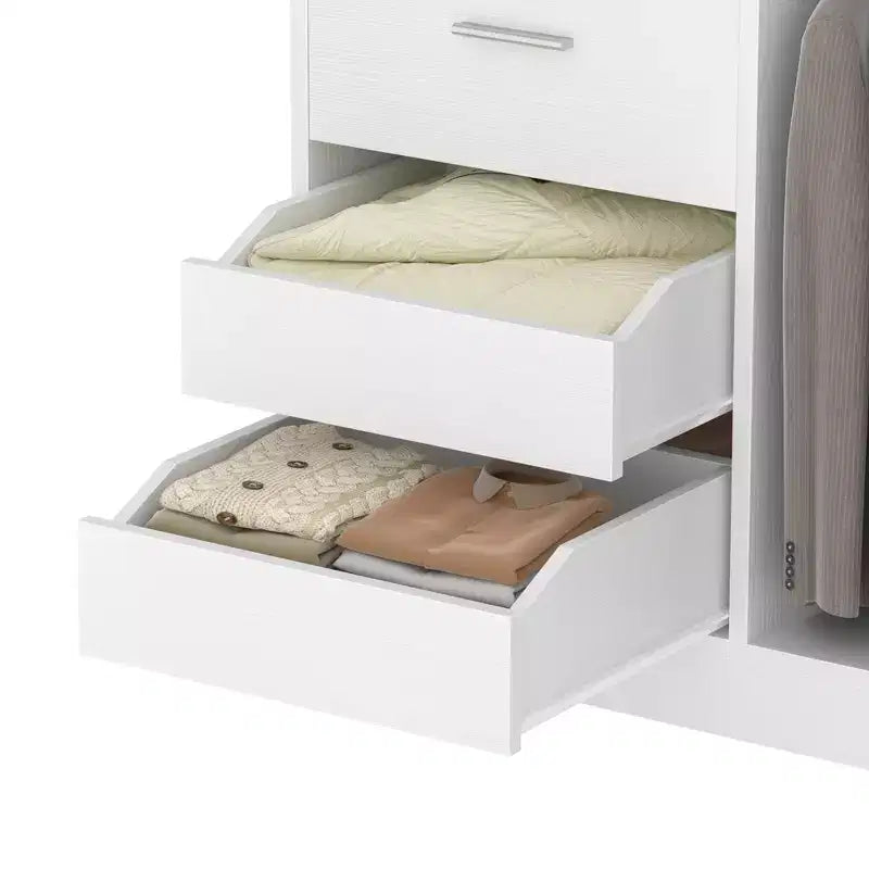 Schrank-Organizer mit Holzschubladen, freistehendes Schranksystem mit Kleiderstangen
