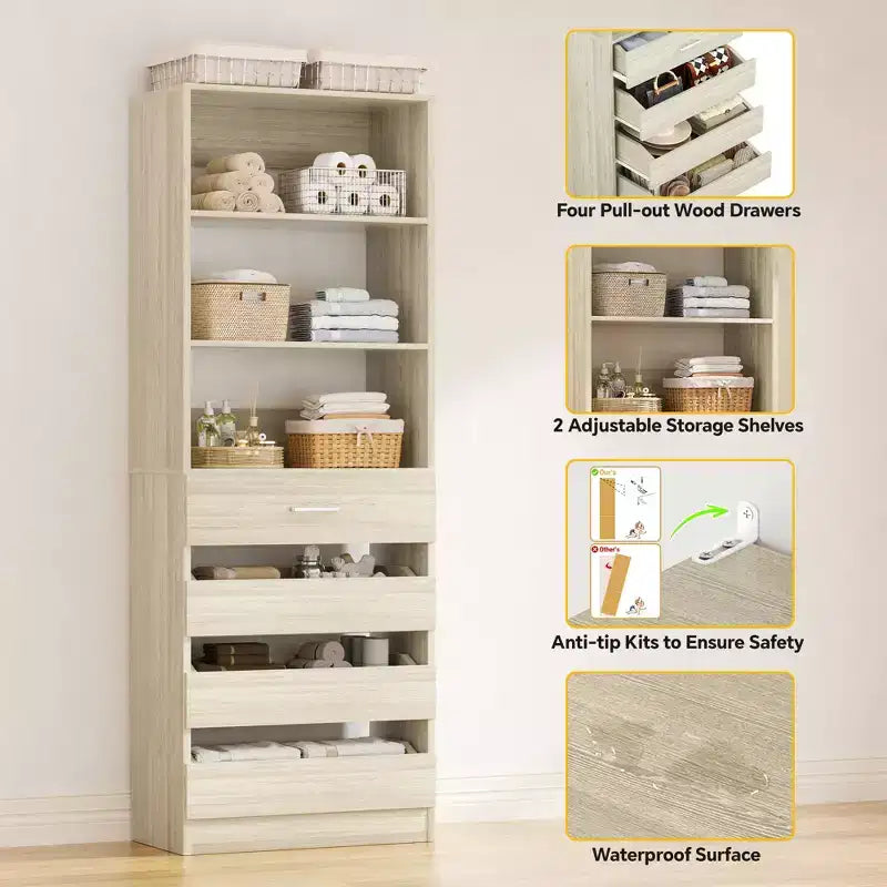 Schrankorganisationssystem mit Holzschubladen und Regalen