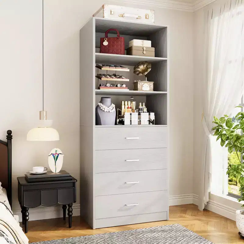 Schrankorganisationssystem mit Holzschubladen und Regalen
