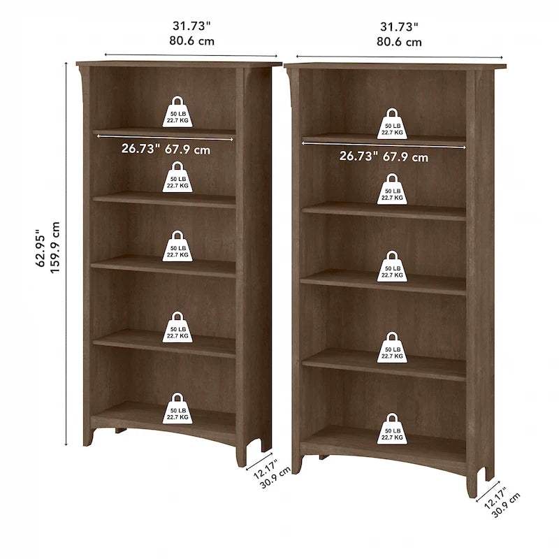 Salinas hohes Bücherregal mit 5 Ablagefächern (2er-Set) von Bush Furniture