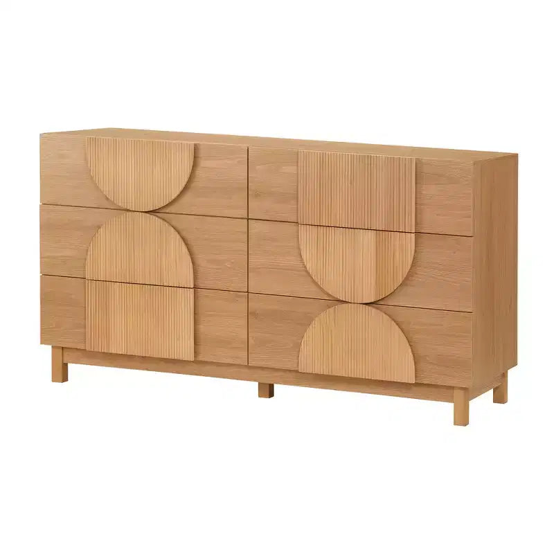 Moderne geometrische Kommode mit 6 Schubladen, breiter Aufbewahrungsschrank mit Halbkreis-Akzent für Schlaf- und Wohnzimmer