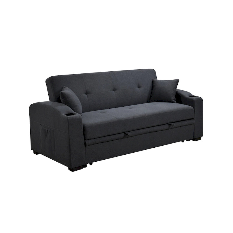 Roomfitters 75-Zoll modernes 3-in-1-Schlafsofa mit praktischem Ausziehbett, verstellbarer Rückenlehne, Getränkehaltern und Kissen