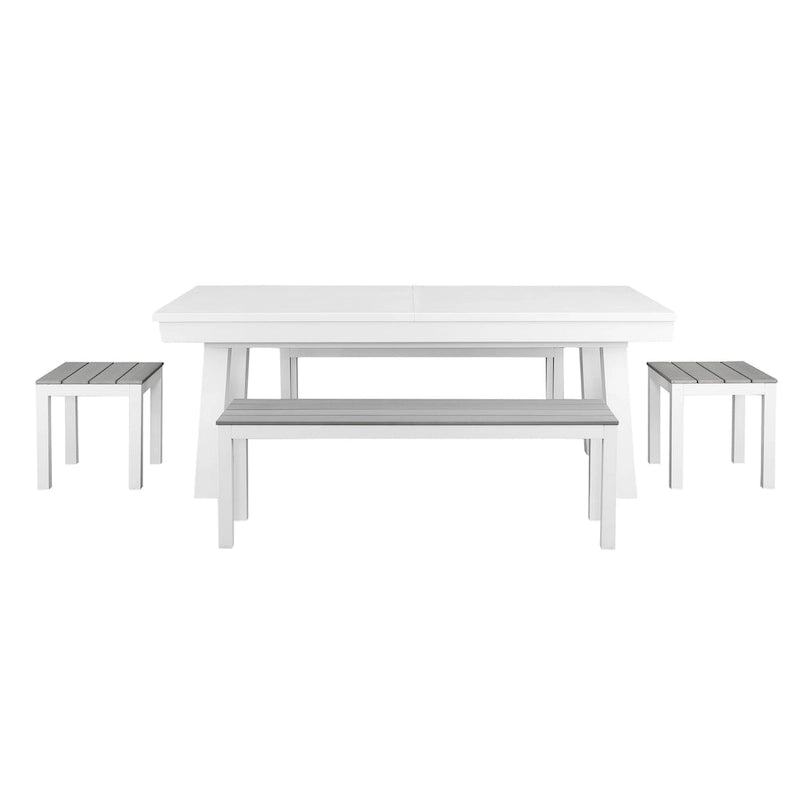 Norwalk Indoor/Outdoor 7-Fuß-Billardtisch in Schieferoptik, Esstischgarnitur für 6 Personen mit 4 Bänken und Zubehör, weißes Finish