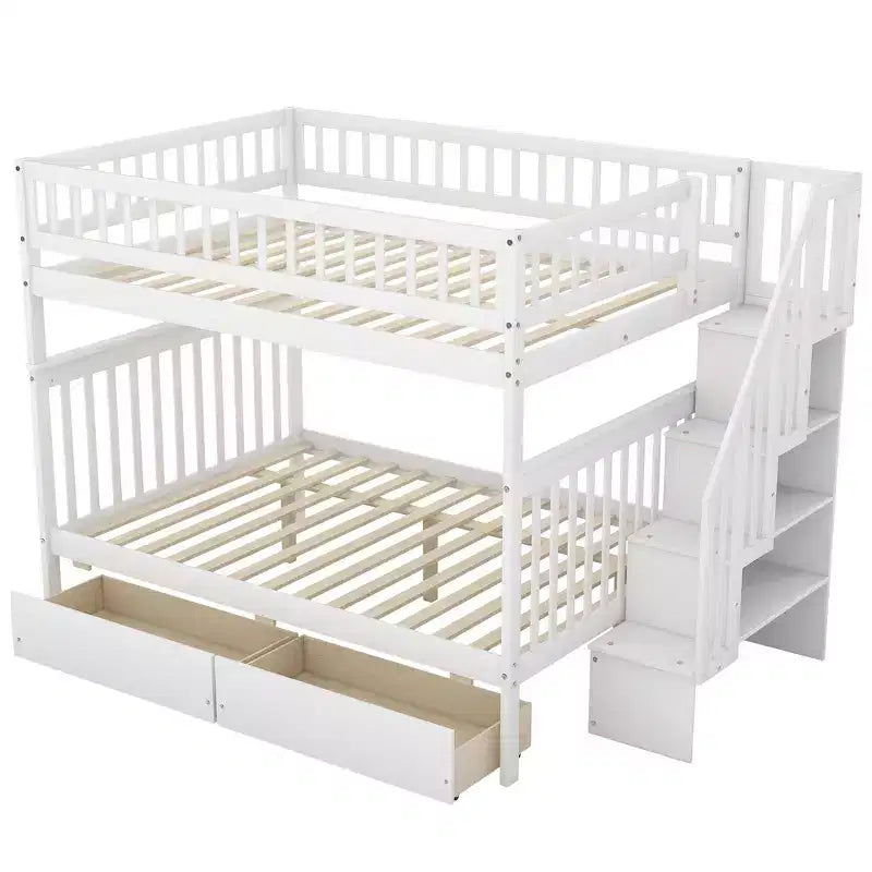 Etagenbett mit zwei Full-Size-Liegeflächen, Schubladen und Treppe mit Stauraum