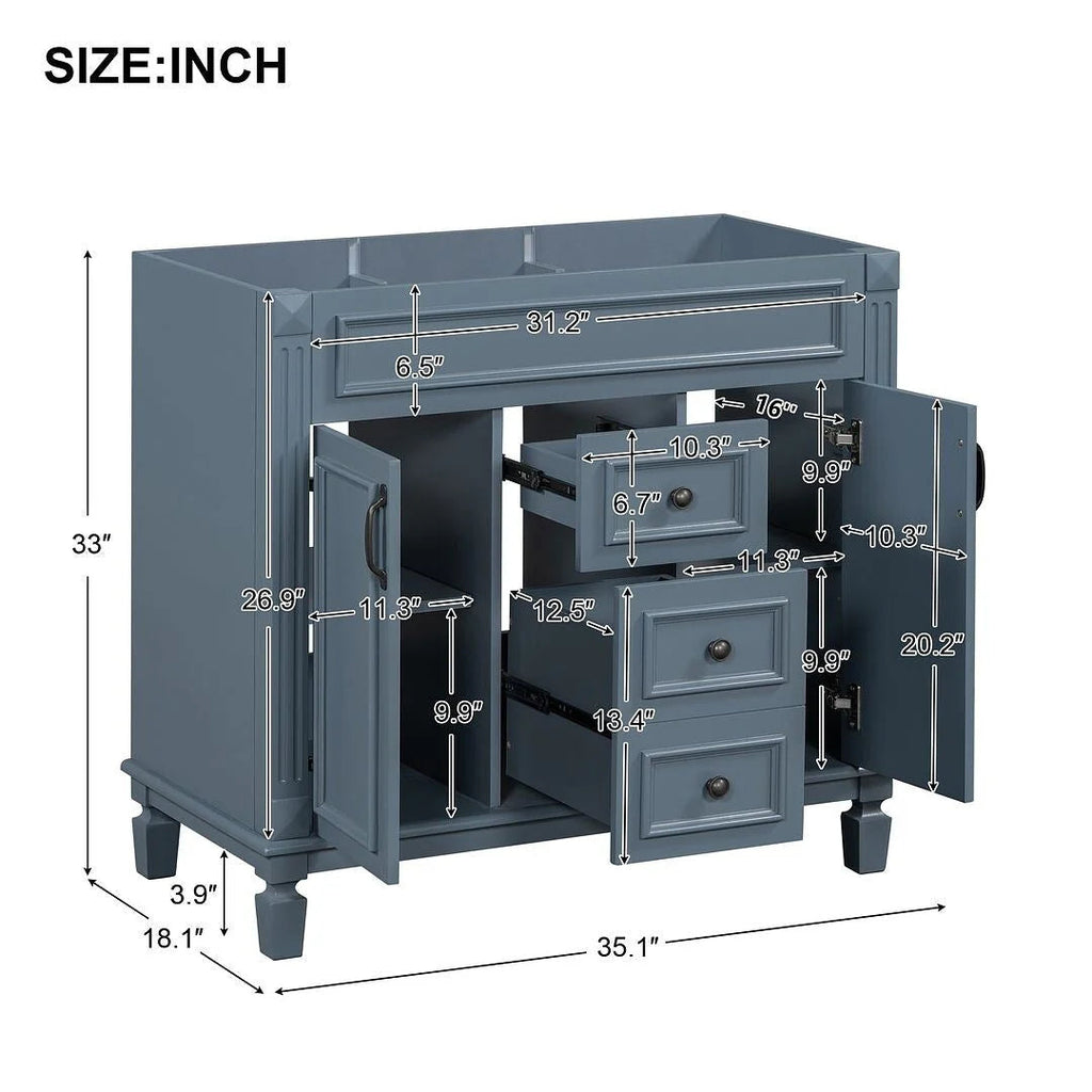 36" Moderner Badezimmer-Waschtisch mit Aufsatzwaschbecken und Spiegelschrank, 2 Türen und 2 Schubladen