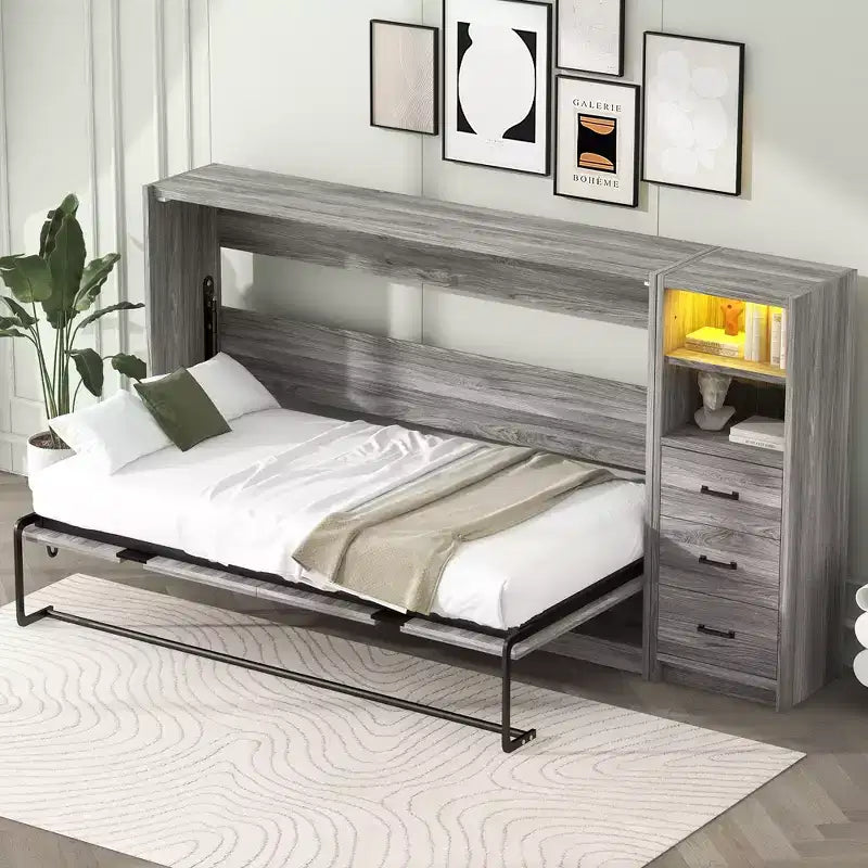 GDFStudio Bennett Murphy-Bett aus Metall und Holz, zusammenklappbar zum Schrank