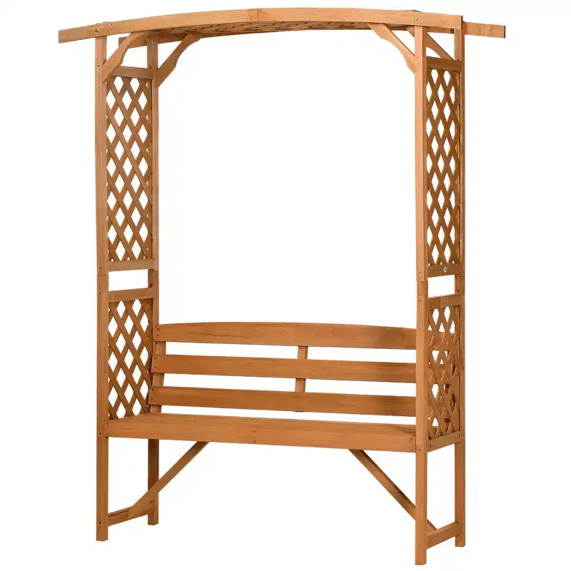 Outsunny Gartenbank mit Pergola-Bogen und 2 Rankgittern, 3-Sitzer Gartenbank aus Holz für Kletterpflanzen und Weinreben