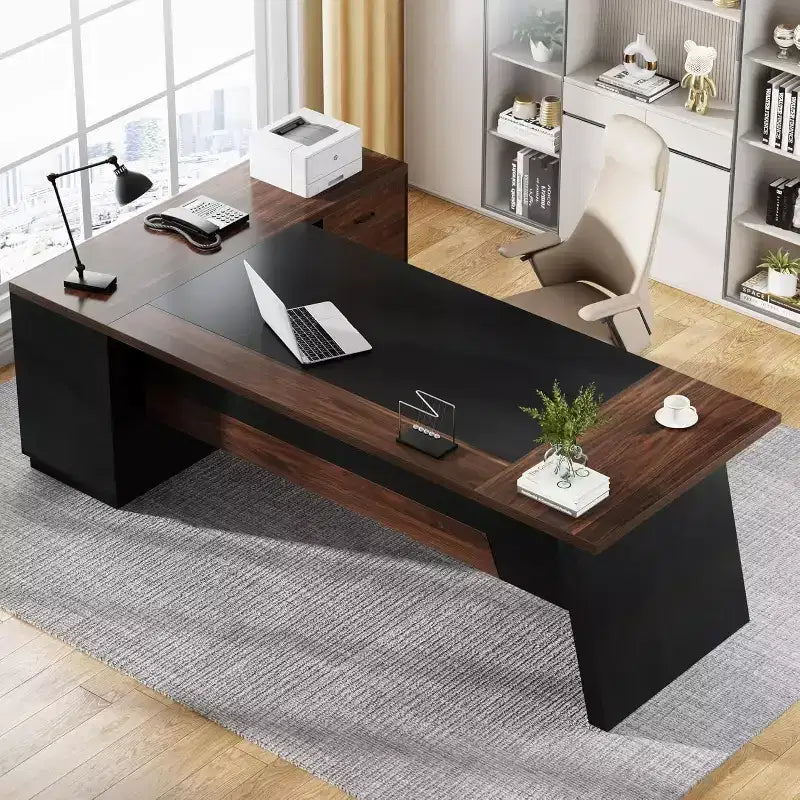 Lantine Modern 78 L-förmiger Chefschreibtisch mit Schubladen und seitlichem Aktenschrank