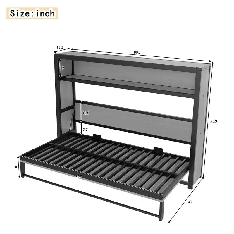 Schrankbett in Twin-Size mit Regalen, Metall-Wandbett mit klappbarem Design für kleine Räume