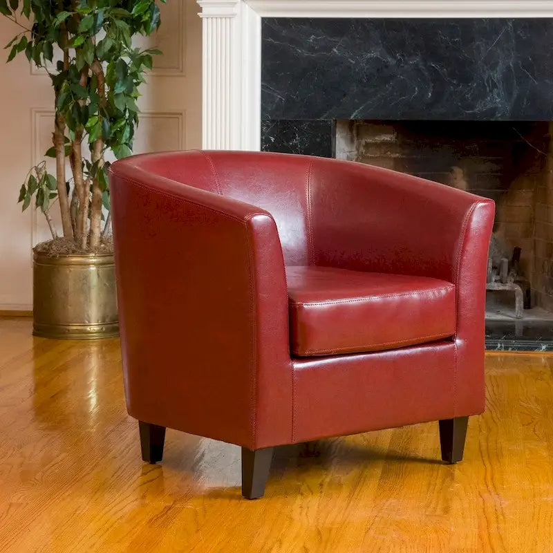 Clubsessel aus gebundenem Leder in Ochsenblutrot von Christopher Knight Home