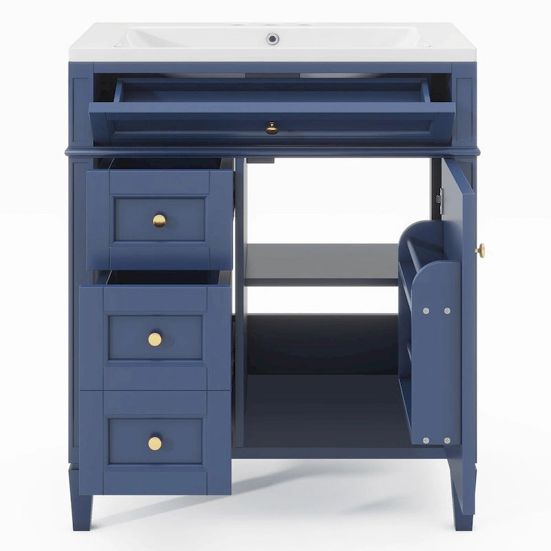 Badezimmerschrank mit integriertem Waschbecken und Kippschublade