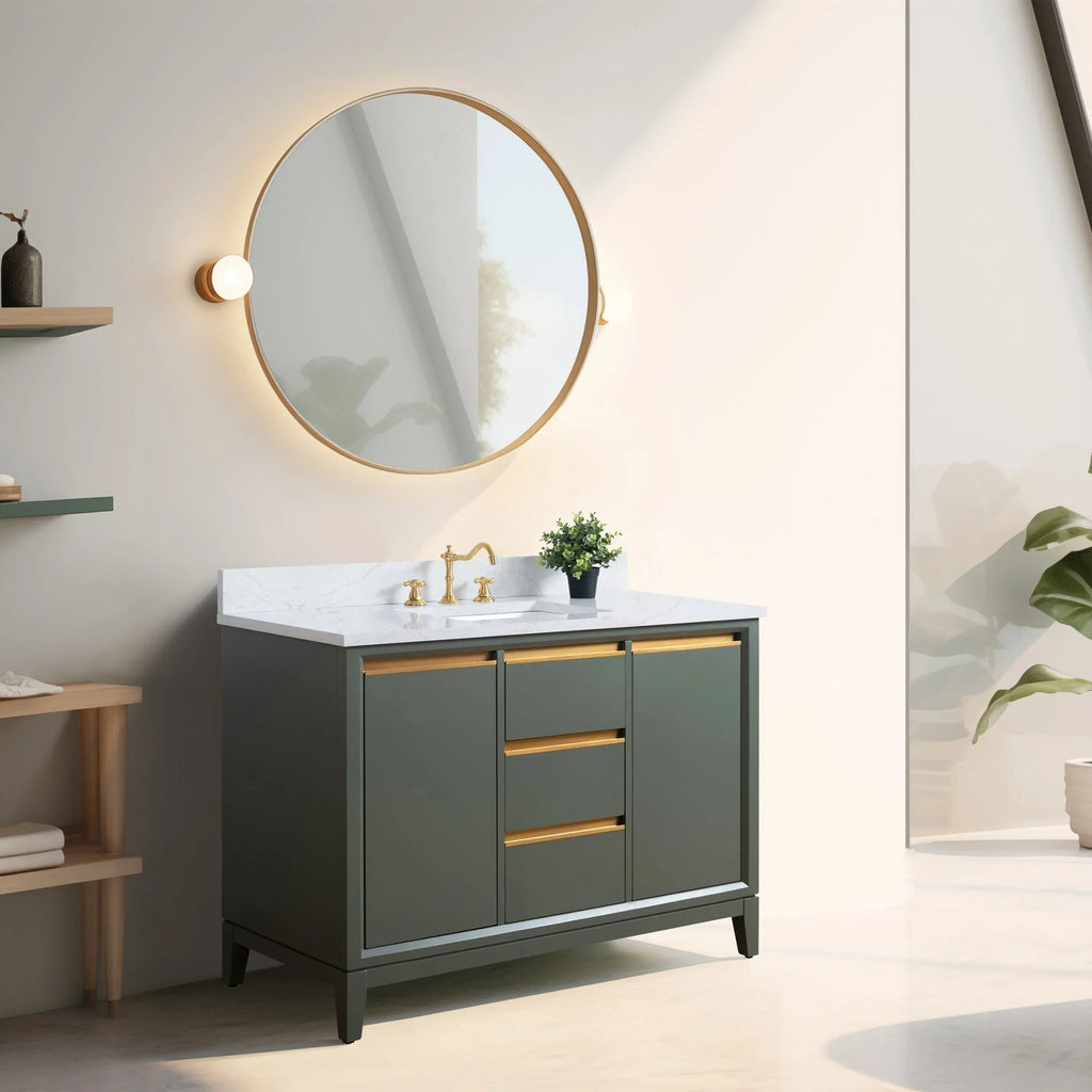 Vanity Art Badezimmerschrank mit Keramikwaschbecken und Platte aus technischem Marmor