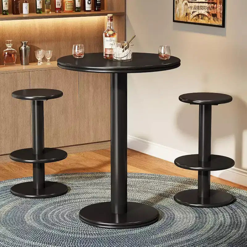 Lantine 100 cm hoher runder Bartisch mit 2 Barhockern, moderner Bistro-Stehtisch in Schwarz für Küche, Wohnzimmer, Apartment