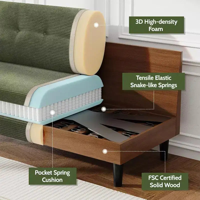 Dyonery 2-Sitzer-Sofa, Zweisitzer-Couch für Büro und kleine Räume, 61 cm tiefe Sitzfläche, FSC-zertifizierter Massivholzrahmen, werkzeugloser Aufbau