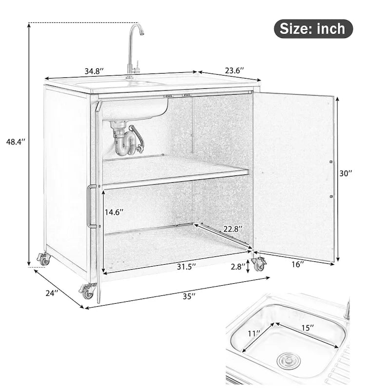 Mobile Outdoor-Spüle, modulare Terrassen-Spülstation mit Schrank