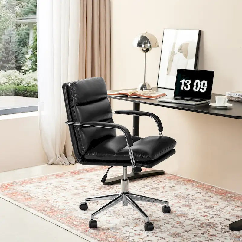 Glitzhome höhenverstellbarer, drehbarer Bürostuhl aus Kunstleder mit Armlehnen und ergonomischem Design