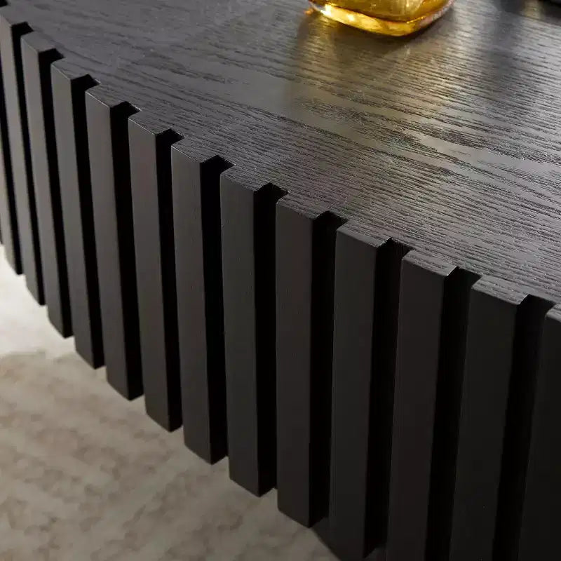 Ovaler/Quadratischer Couchtisch, minimalistischer geriffelter Mitteltisch, Beistelltisch, natürliche Esche/Nussbaum/Mattschwarz – ModernLuxe