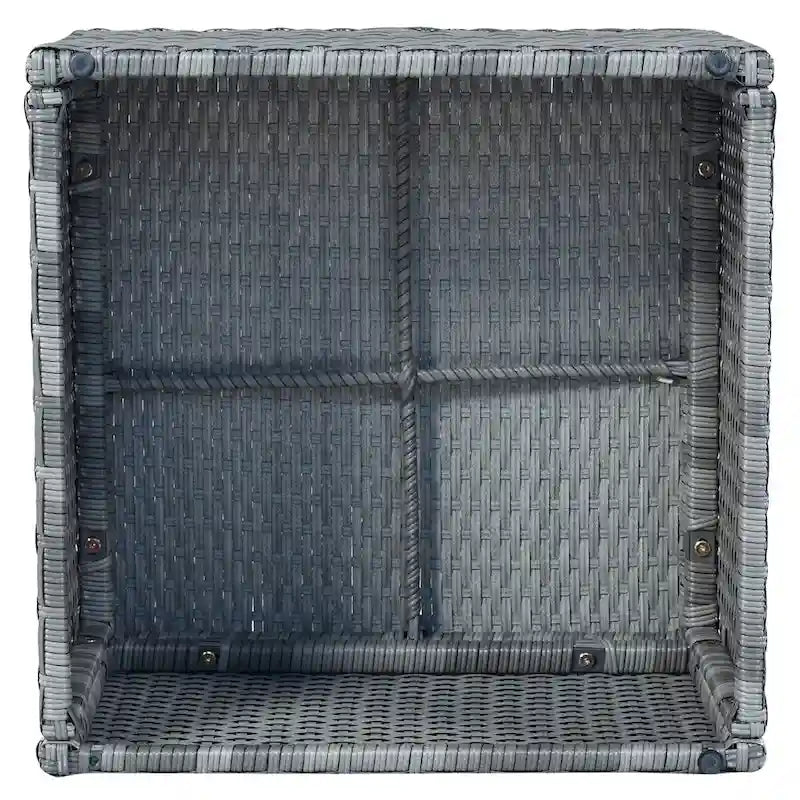 Graues Outdoor-Tagesbett aus Korbgeflecht mit Polstern und ausziehbarem Sonnendach