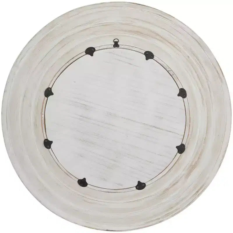 35x35 Wandspiegel aus Holz mit weiß gekalkter Optik in Creme – Olivia & May: Keine Montage erforderlich, MDF-Rahmen, für den Innenbereich