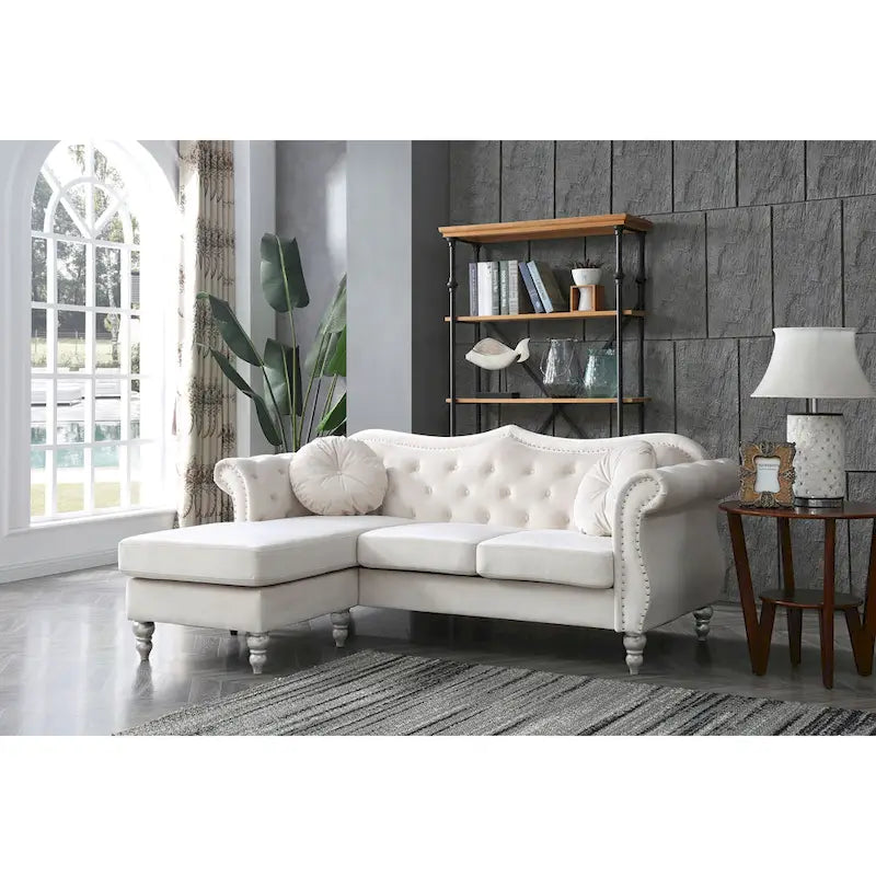 Hollywood-Samtsofa mit beidseitig montierbarer Chaiselongue