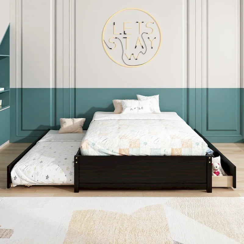 Doppelbett mit Einzelbett-Schiebebett und zwei Schubladen