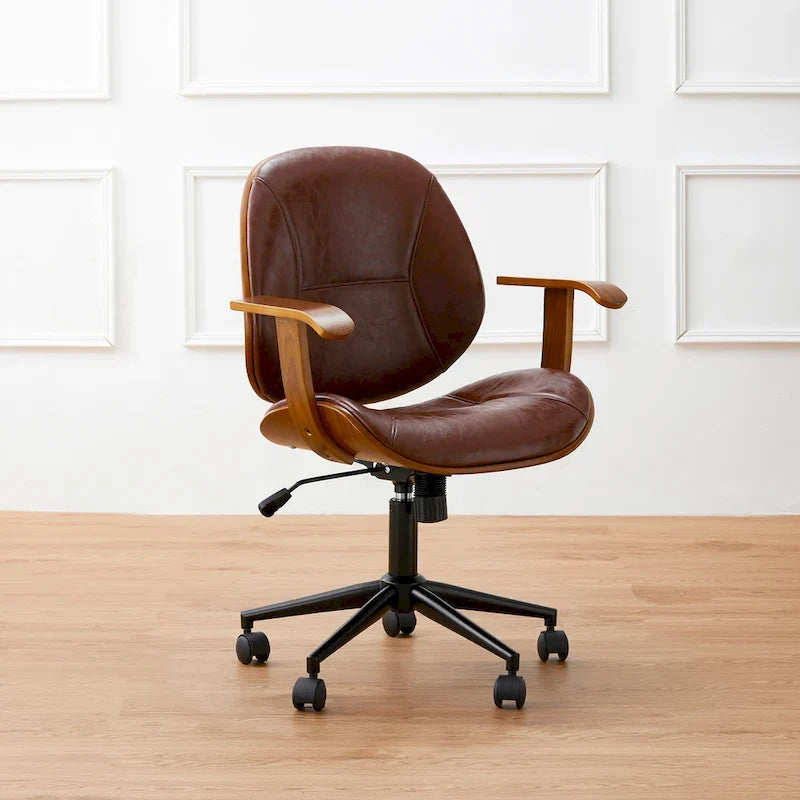 Glitzhome höhenverstellbarer, drehbarer Bürostuhl aus Kunstleder mit Armlehnen und ergonomischem Design