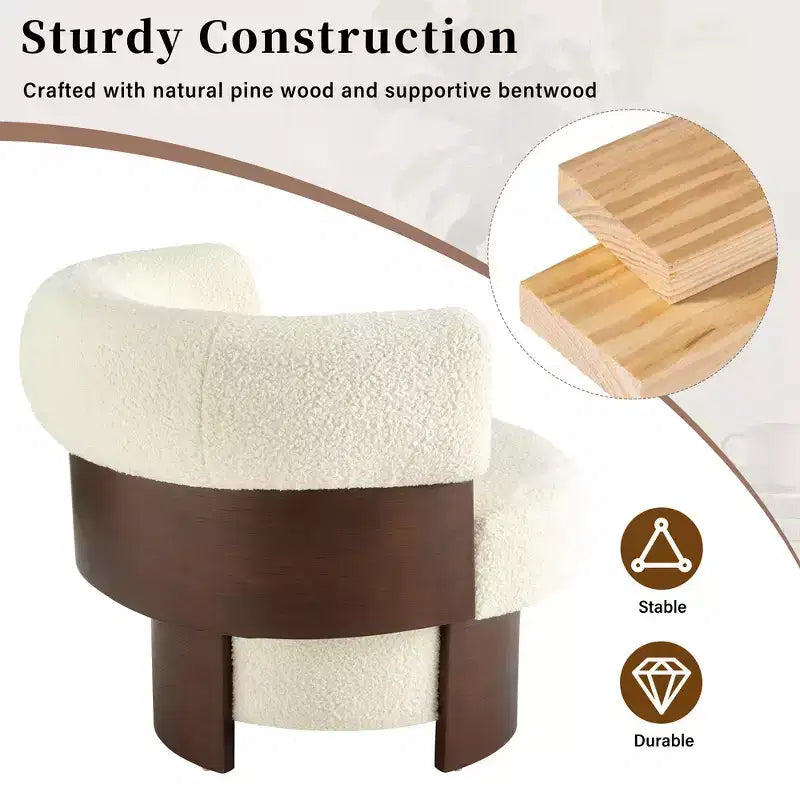 Whisen 360° drehbarer Fasssessel mit skulpturalem Bogenholzdesign, Massivholzrahmen, 32 breit, vielseitig für Wohnzimmer und Schlafzimmer einsetzbar