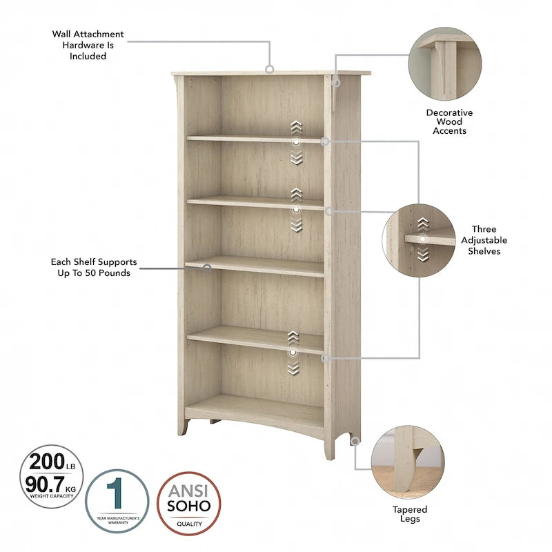 Salinas hohes Bücherregal mit 5 Ablagefächern (2er-Set) von Bush Furniture