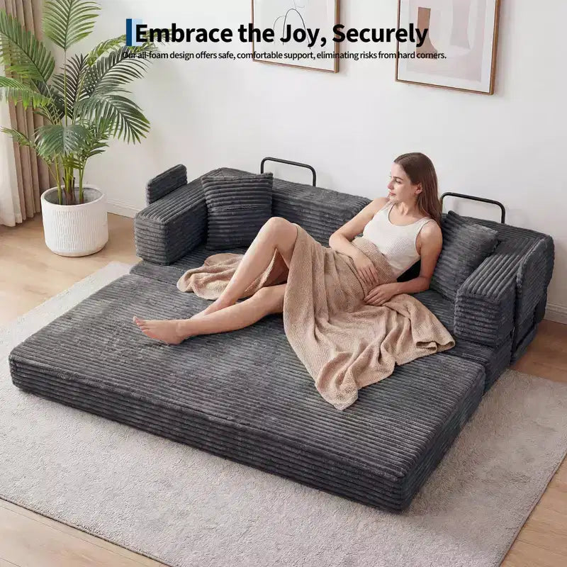 80,7" 5-in-1 ausklappbares Schlafsofa ??Kordsamt, 544 kg, keine Montage erforderlich