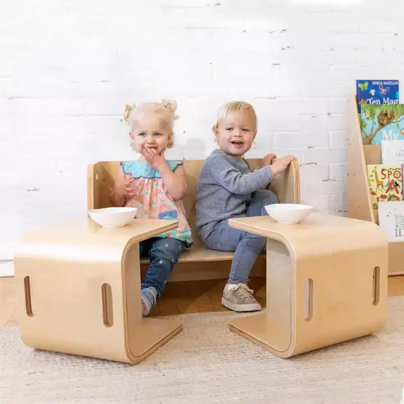 ECR4Kids Premium-Gebogenes-Holz-Mehrzwecktisch- und Stuhlset, Kindermöbel, Natur, 3-teilig