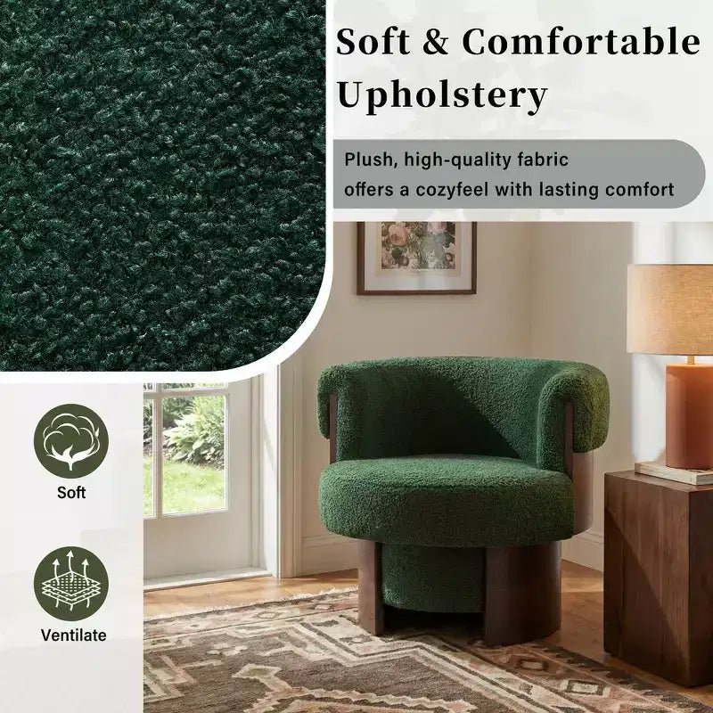 Whisen 360° drehbarer Fasssessel mit skulpturalem Bogenholzdesign, Massivholzrahmen, 32 breit, vielseitig für Wohnzimmer und Schlafzimmer einsetzbar