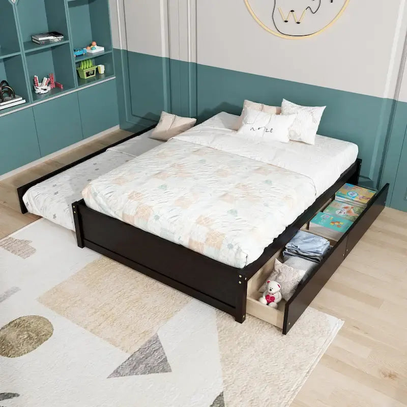 Doppelbett mit Einzelbett-Schiebebett und zwei Schubladen